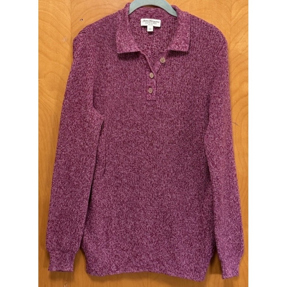 Norm Thompson Women's Linen Blend 1/4 Button Collar Sweater Classic Burgundy L